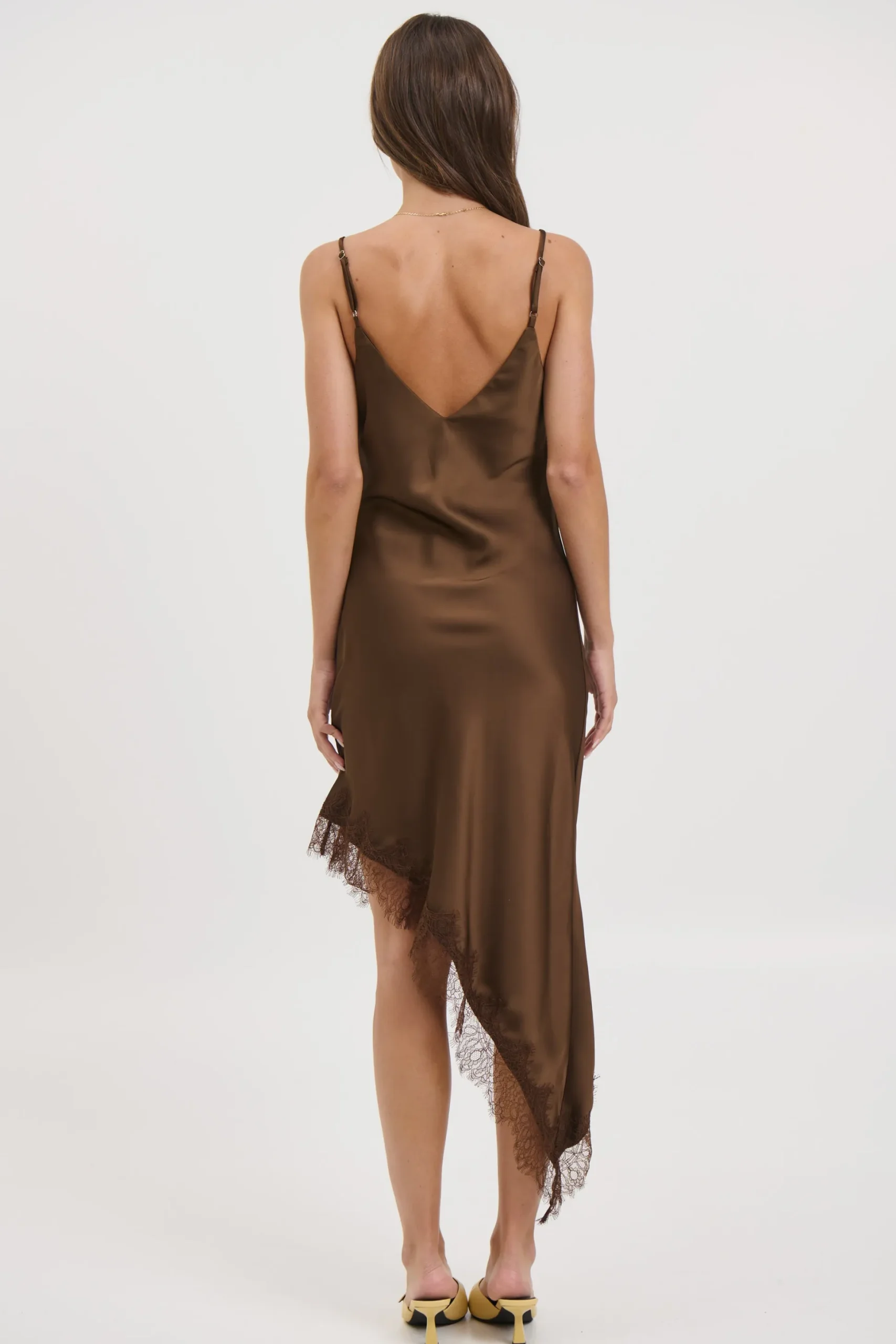 Margot Satin Lace Dress Chocolate