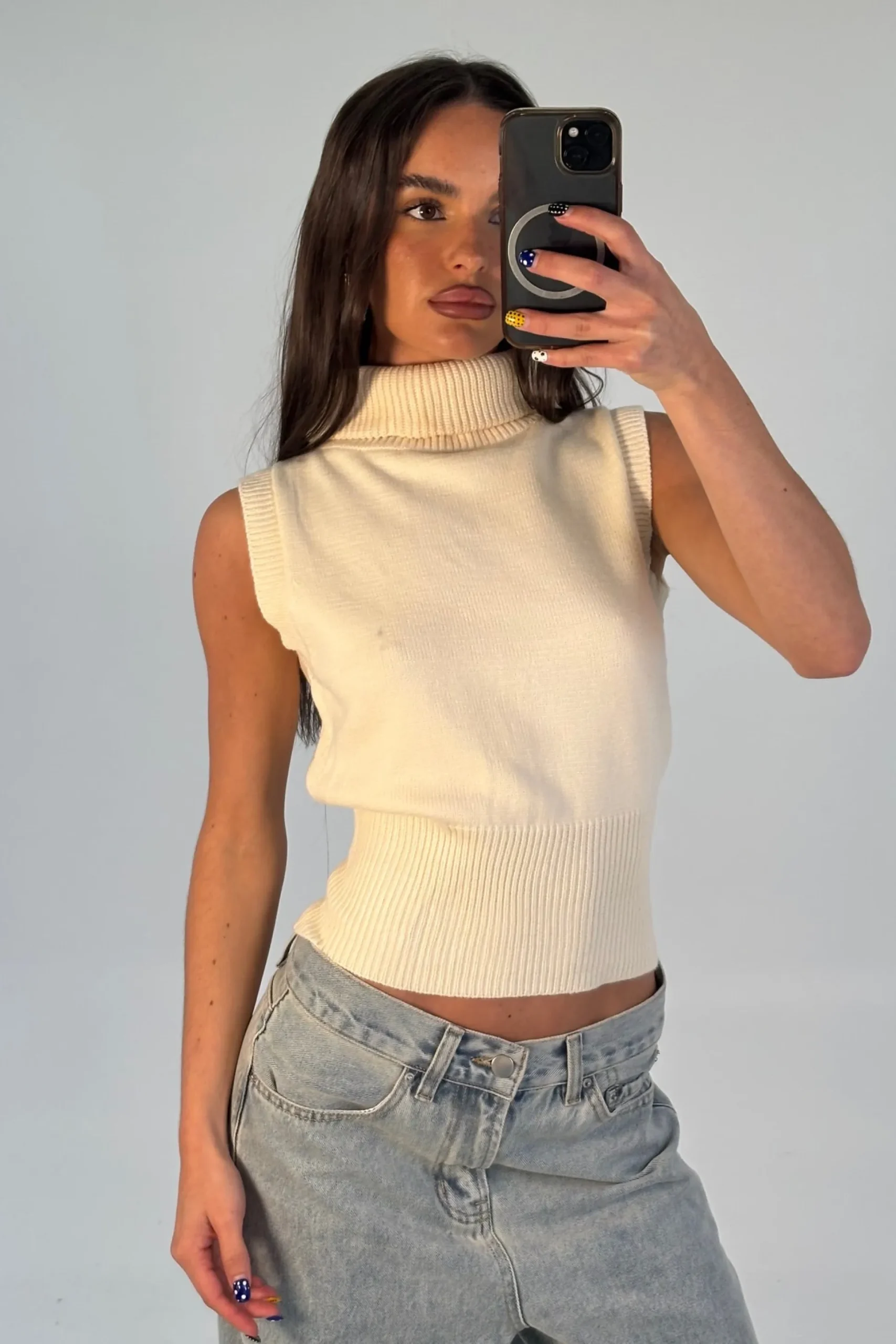 Michelle Turtle Neck Top White