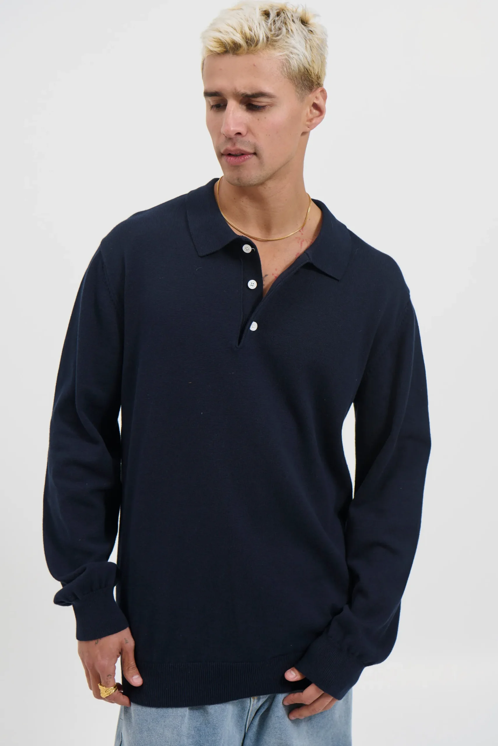 Mick Long Sleeve Polo Navy