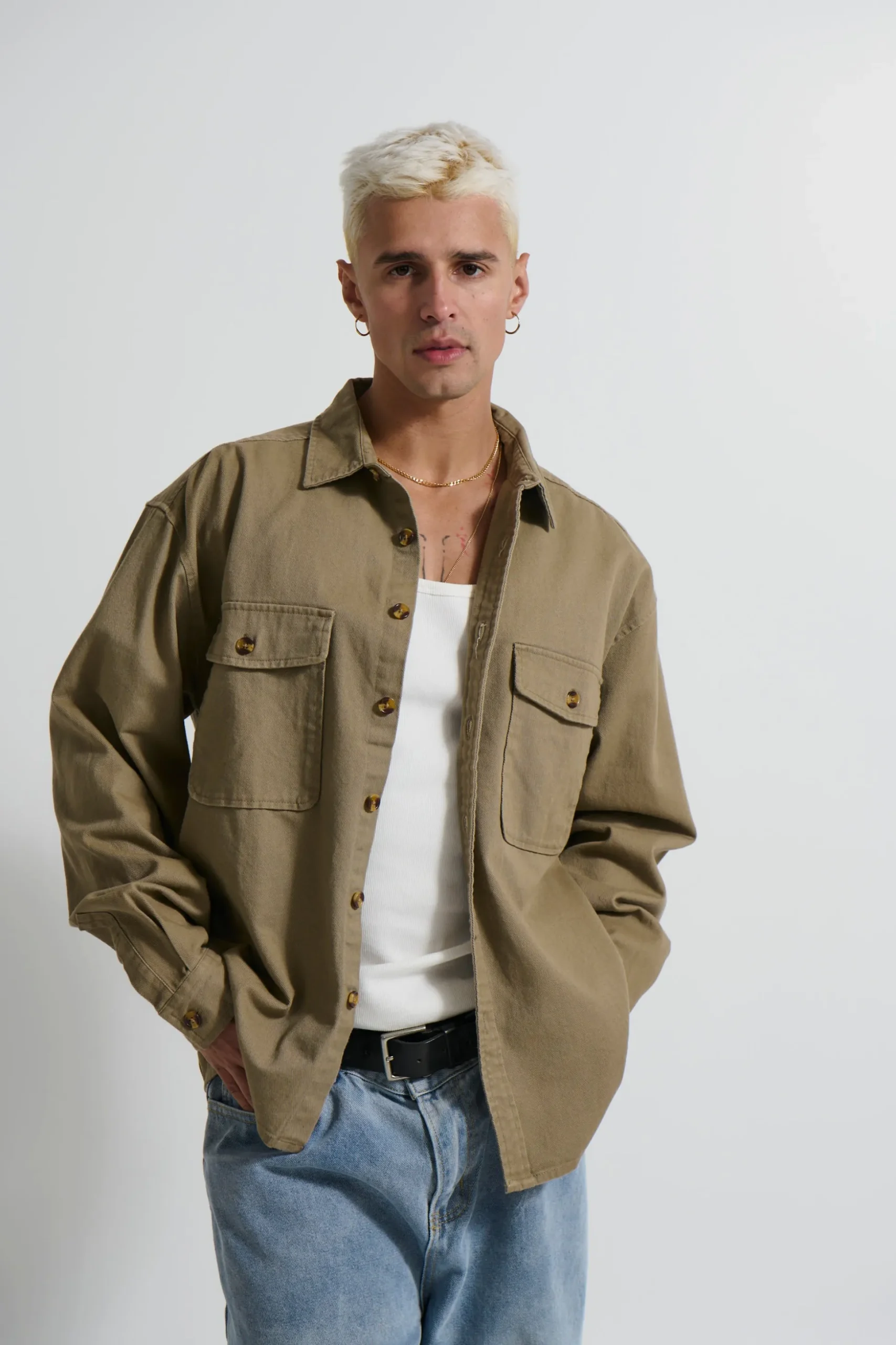 Mike Cotton Drill Shacket Khaki