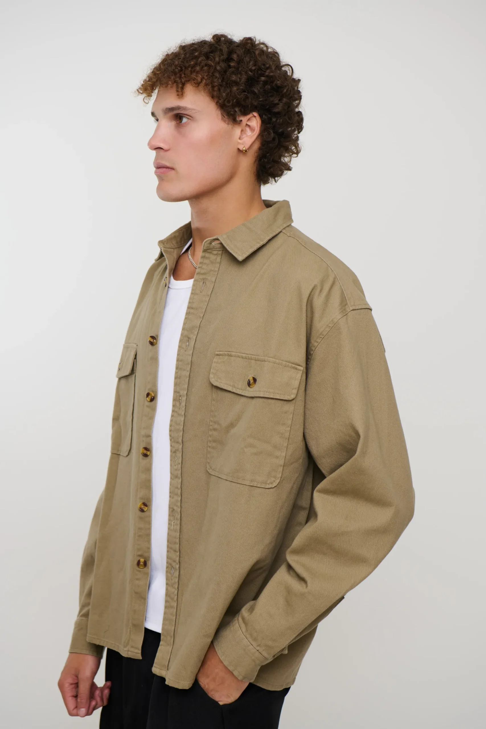 Mike Cotton Drill Shacket Khaki