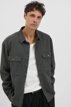Mike Cotton Drill Shacket Charcoal