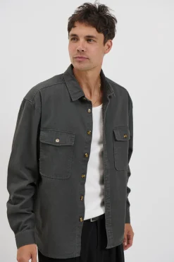 Mike Cotton Drill Shacket Charcoal