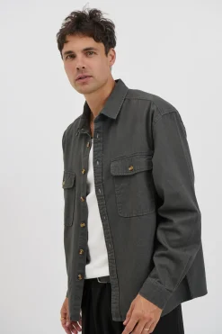 Mike Cotton Drill Shacket Charcoal
