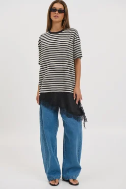 Miranda Lace Tee Black Stripe