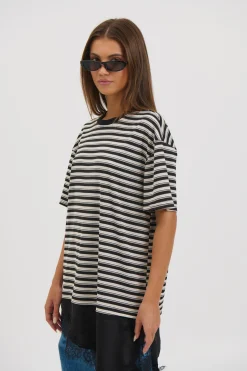 Miranda Lace Tee Black Stripe
