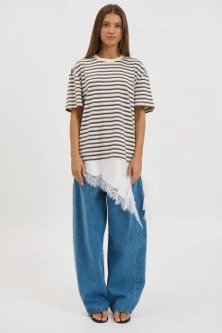 Miranda Lace Tee Cream Stripe