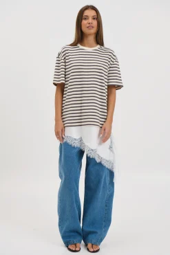Miranda Lace Tee Cream Stripe