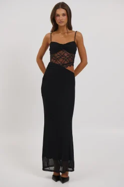 Navy Lace Maxi Dress Black
