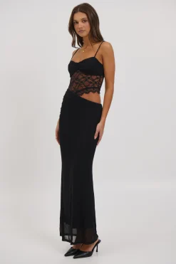Navy Lace Maxi Dress Black
