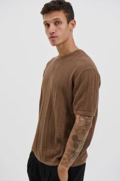 Nelson Fitted Knitted Tee Rib Choc