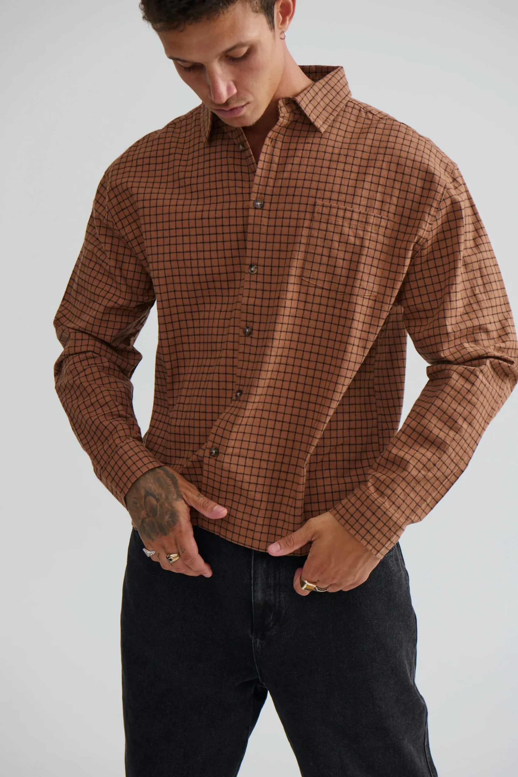 NTH Long Sleeve Check Shirt Choc