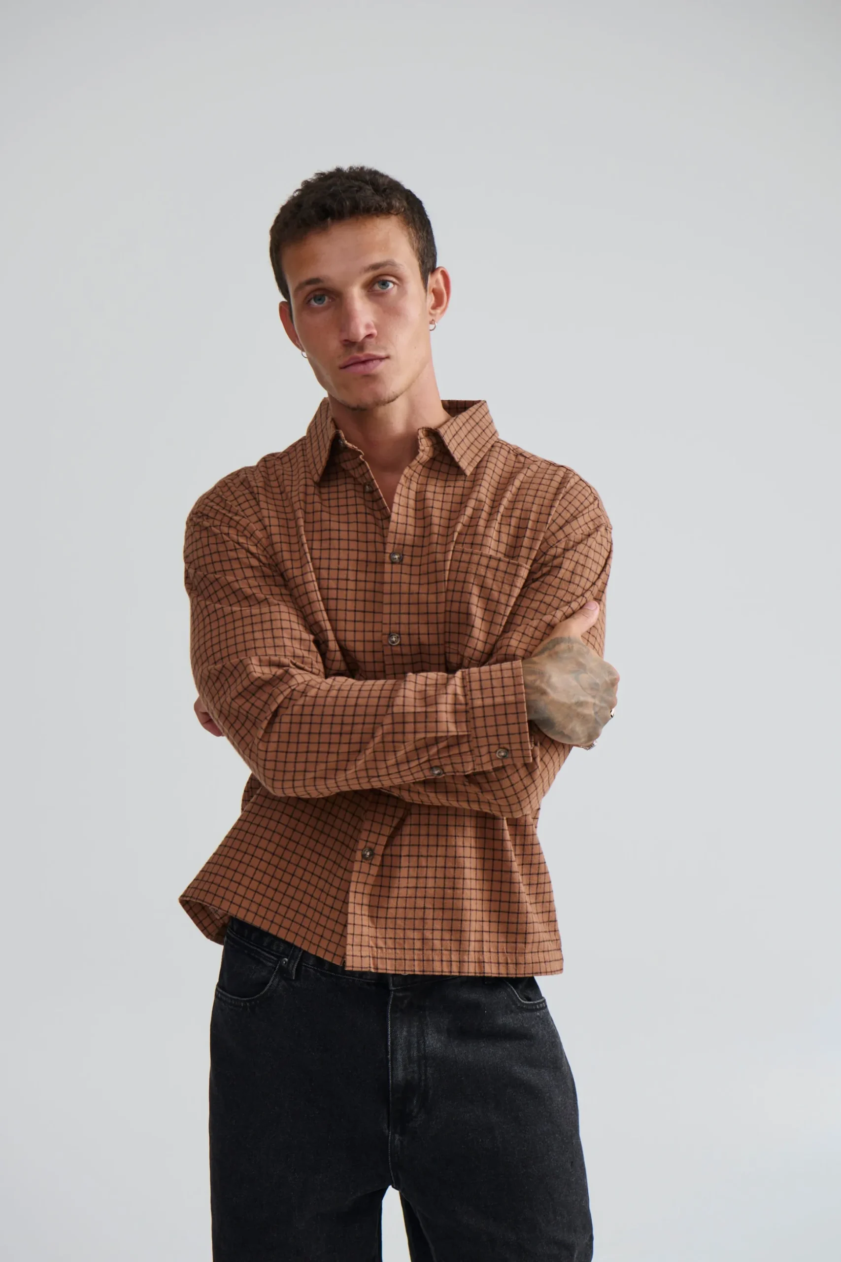 NTH Long Sleeve Check Shirt Choc