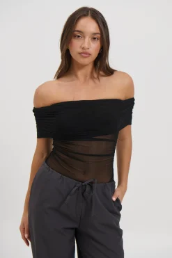 Penny Mesh Bodysuit Black