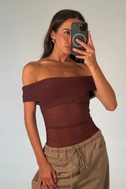 Penny Mesh Bodysuit Chocolate