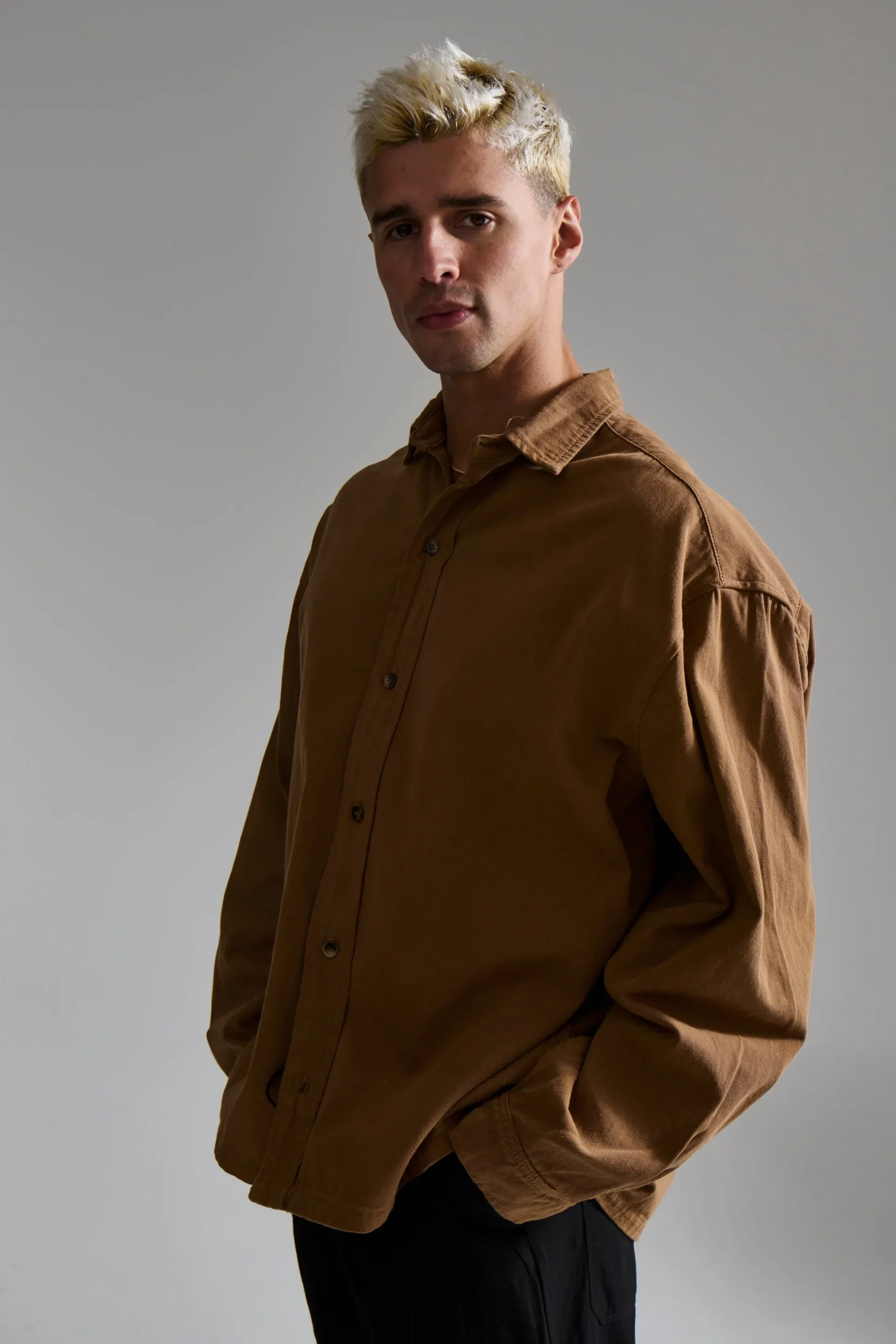 Phillip Washed Cotton Overshirt Tan
