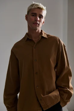 Phillip Washed Cotton Overshirt Tan
