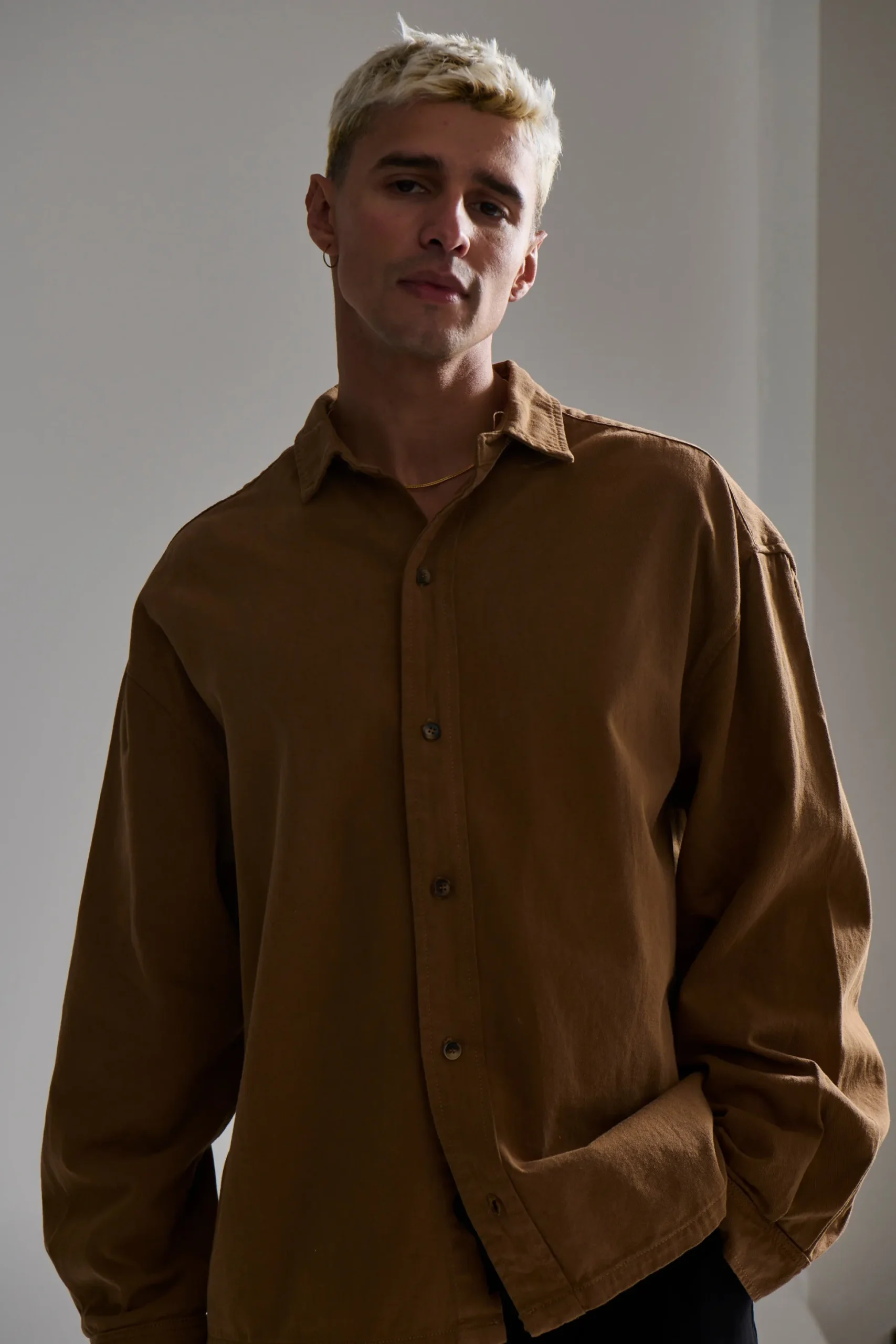 Phillip Washed Cotton Overshirt Tan