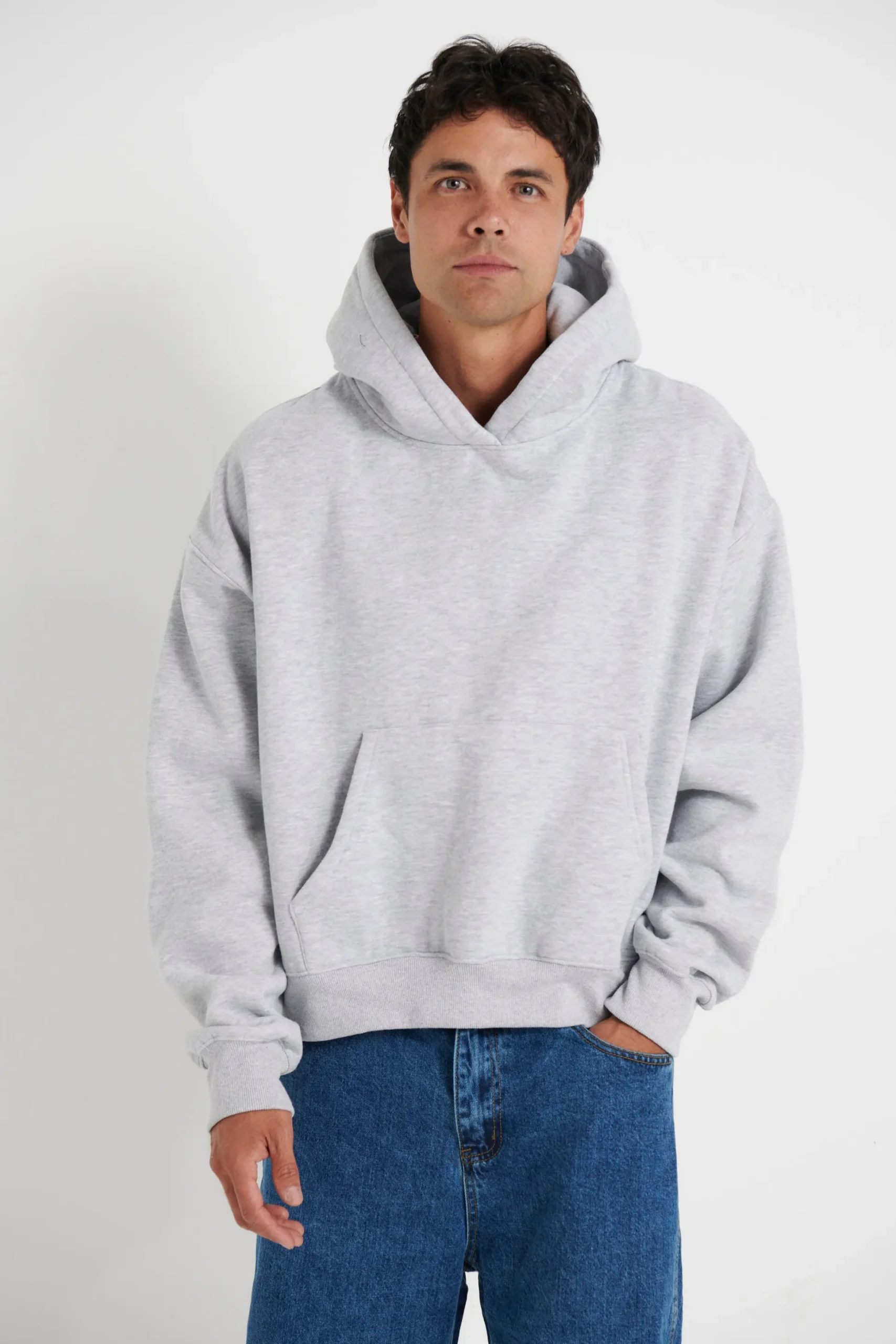 Roman Cropped Drop Hoodie Grey