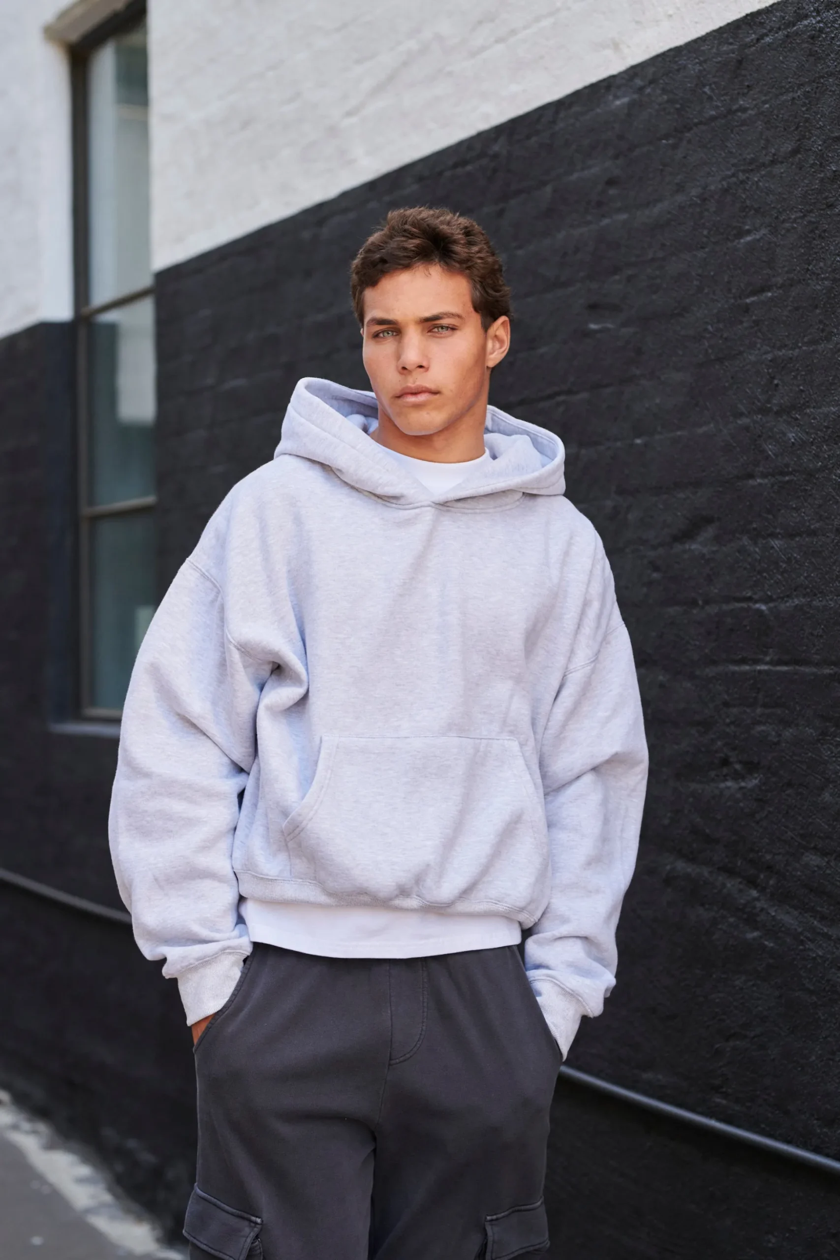 Roman Cropped Drop Hoodie Grey