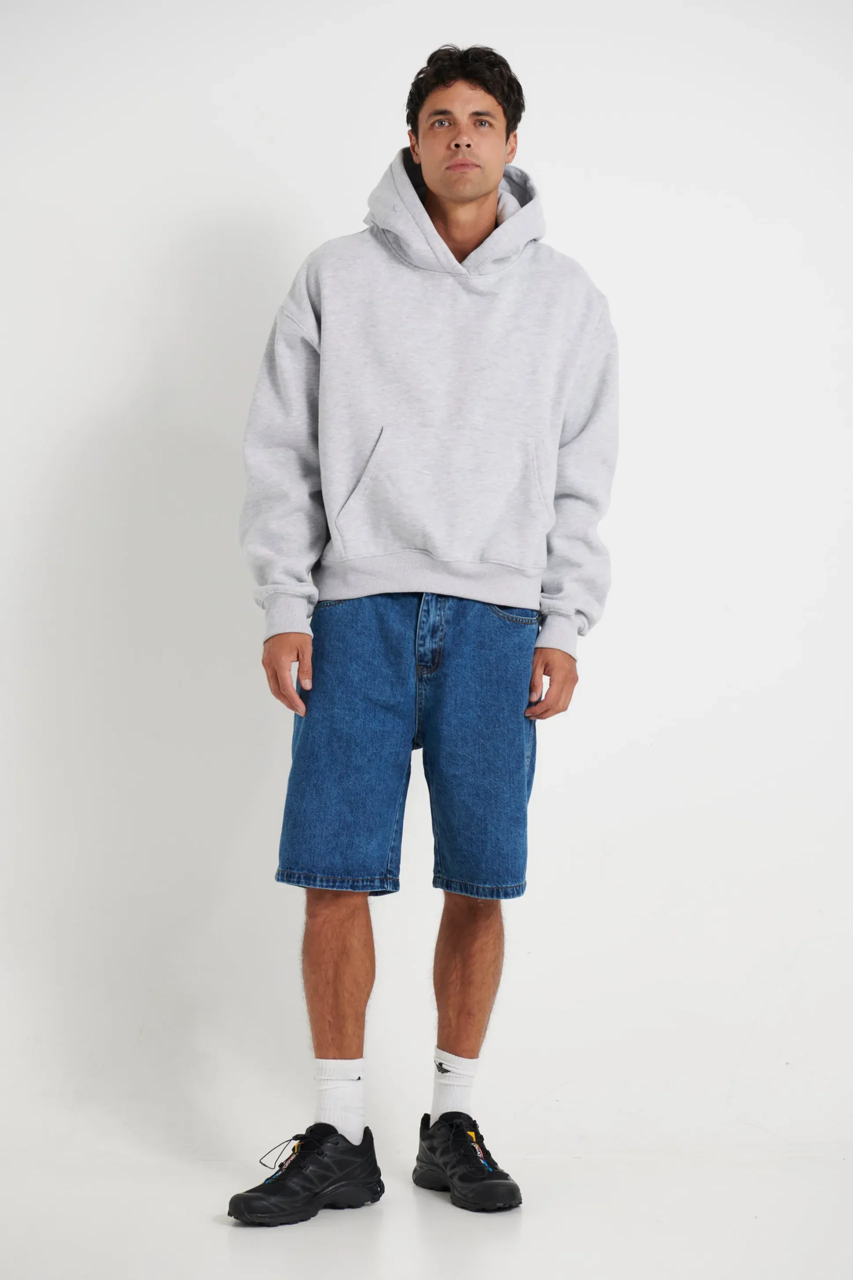 Roman Cropped Drop Hoodie Grey