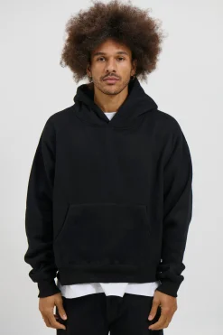 Roman Cropped Drop Hoodie Black