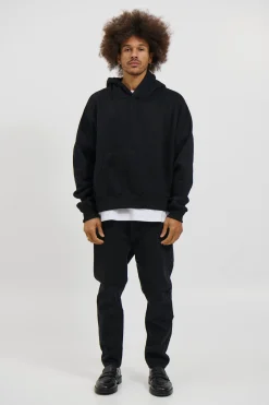 Roman Cropped Drop Hoodie Black
