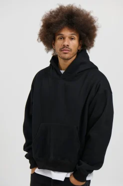 Roman Cropped Drop Hoodie Black