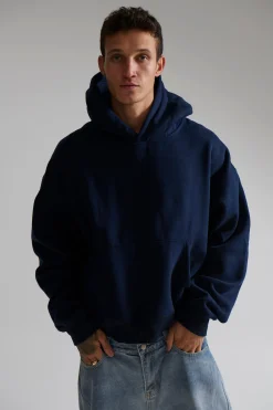 Roman Cropped Drop Hoodie Navy