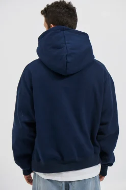 Roman Cropped Drop Hoodie Navy