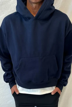 Roman Cropped Drop Hoodie Navy