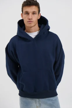 Roman Cropped Drop Hoodie Navy