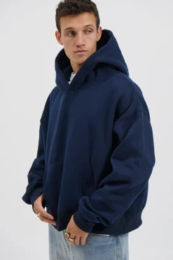 Roman Cropped Drop Hoodie Navy