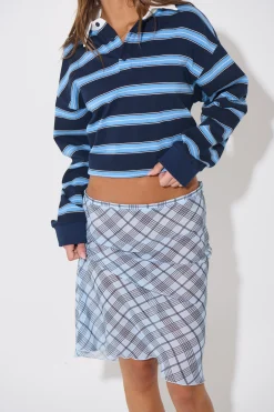Shoreline Midi Skirt Baby Blue Plaid