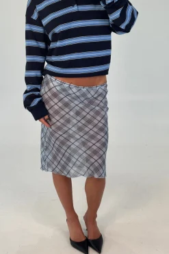 Shoreline Midi Skirt Baby Blue Plaid