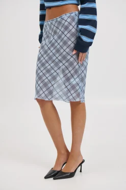 Shoreline Midi Skirt Baby Blue Plaid
