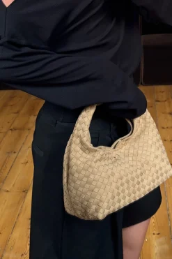 Solene Woven Handle Bag Biscuit Suede