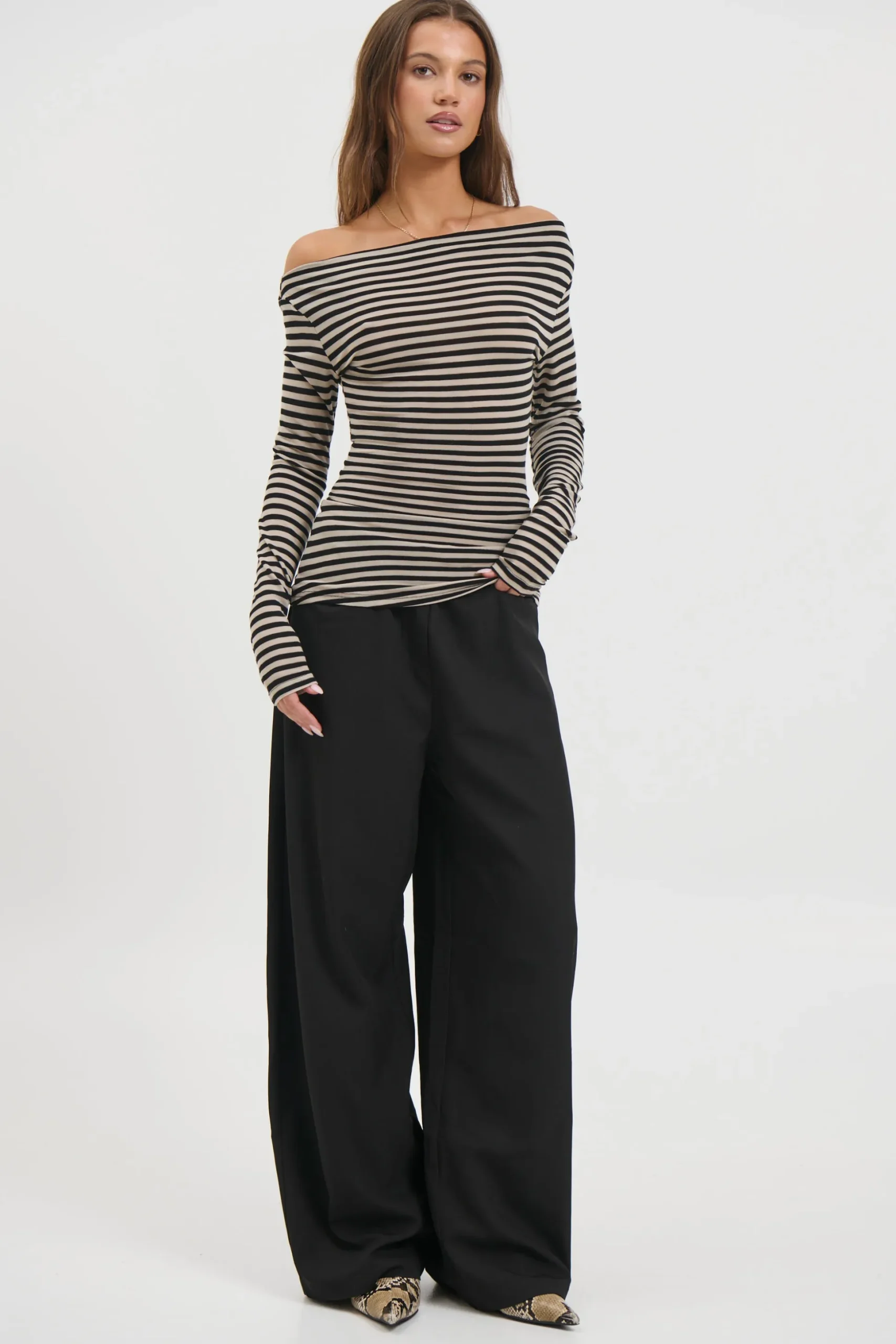 Steffani Long Sleeve Beige Stripe