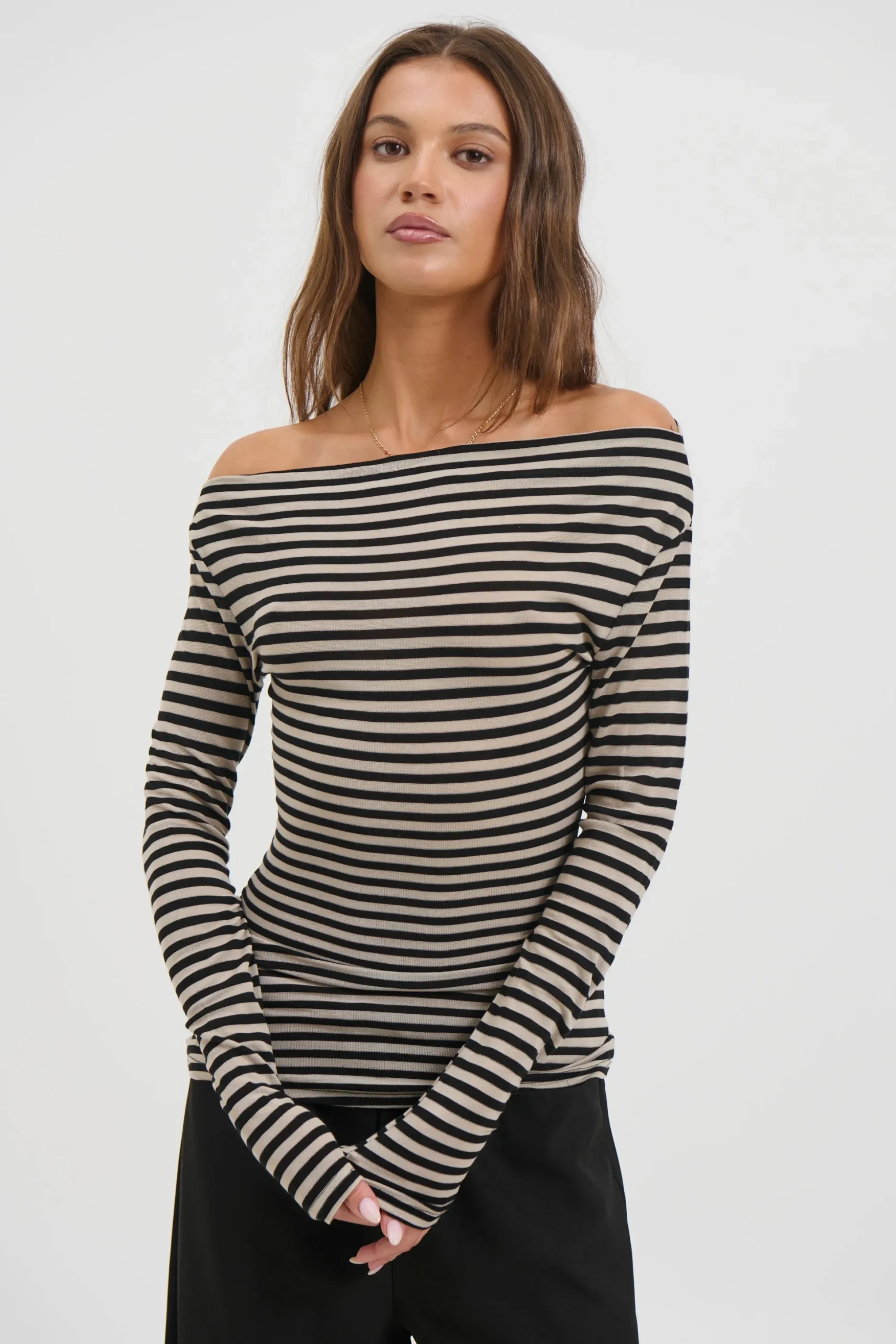 Steffani Long Sleeve Beige Stripe
