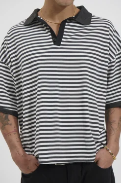 Stripe Ribbed Polo Black