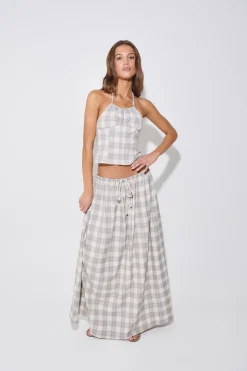 Sweet Escape Maxi Skirt Smoke Plaid