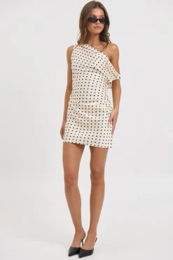 Sweetheart Mini Dress Cream Polka