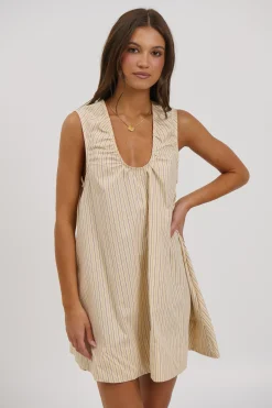 Sydney Mini Dress Beige Stripe