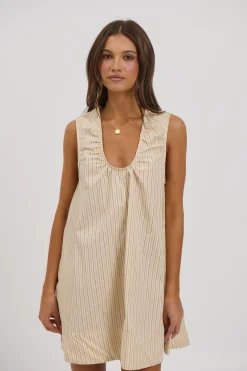 Sydney Mini Dress Beige Stripe