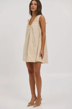 Sydney Mini Dress Beige Stripe