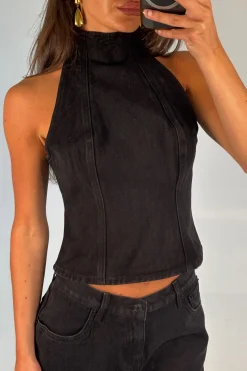 Thea Denim Turtleneck Backstage Black