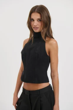 Thea Denim Turtleneck Backstage Black