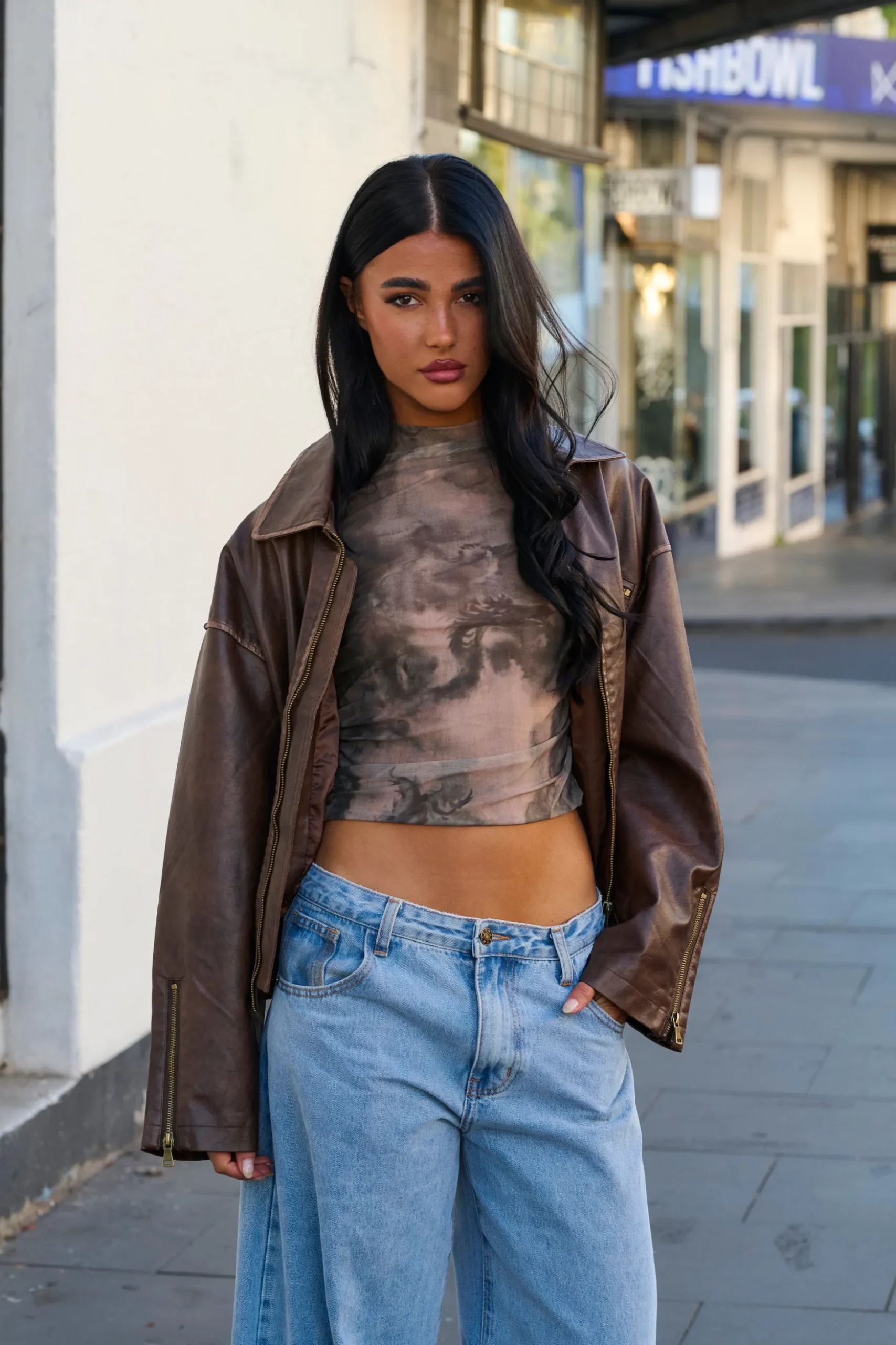 Trista Biker Jacket Brown