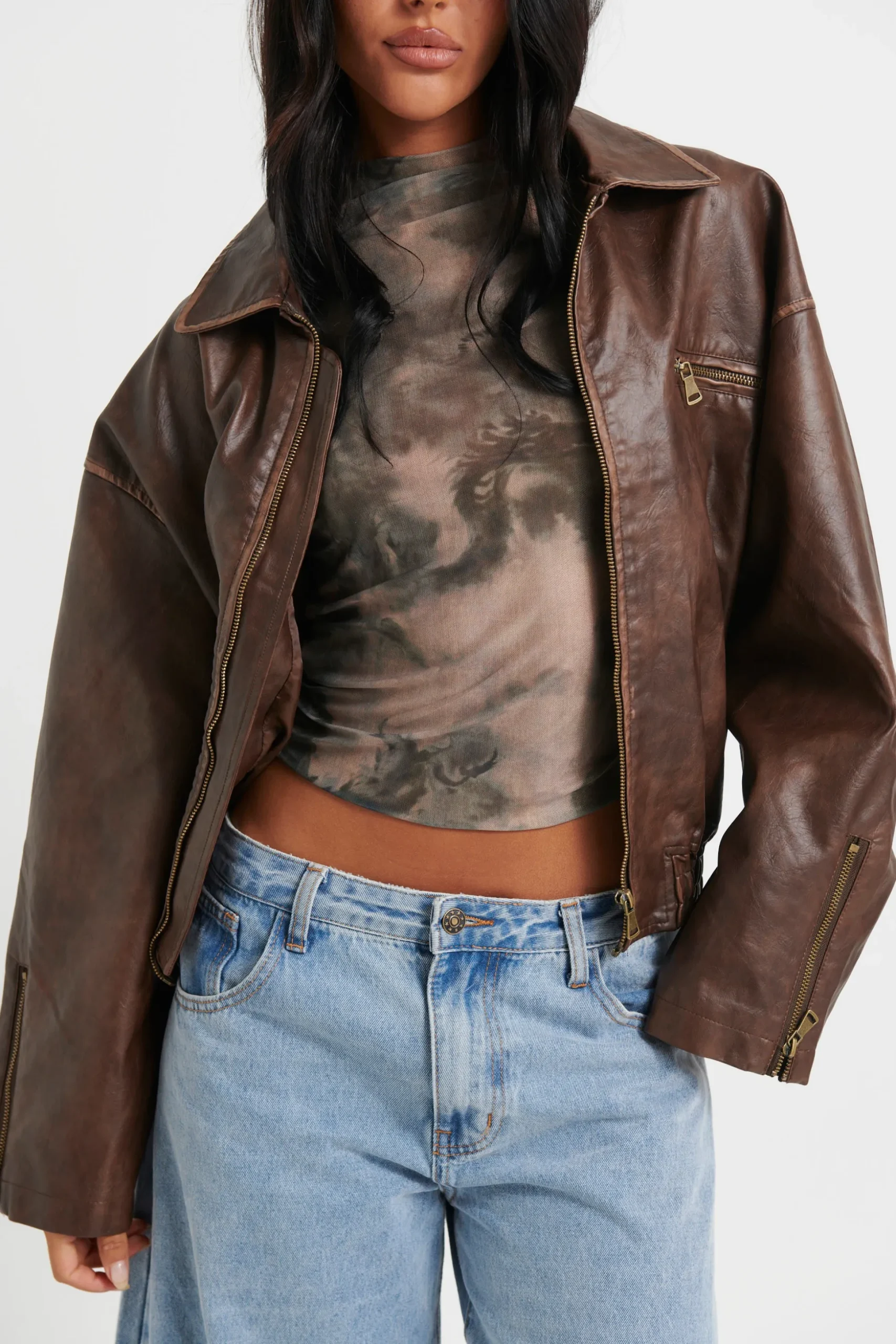 Trista Biker Jacket Brown