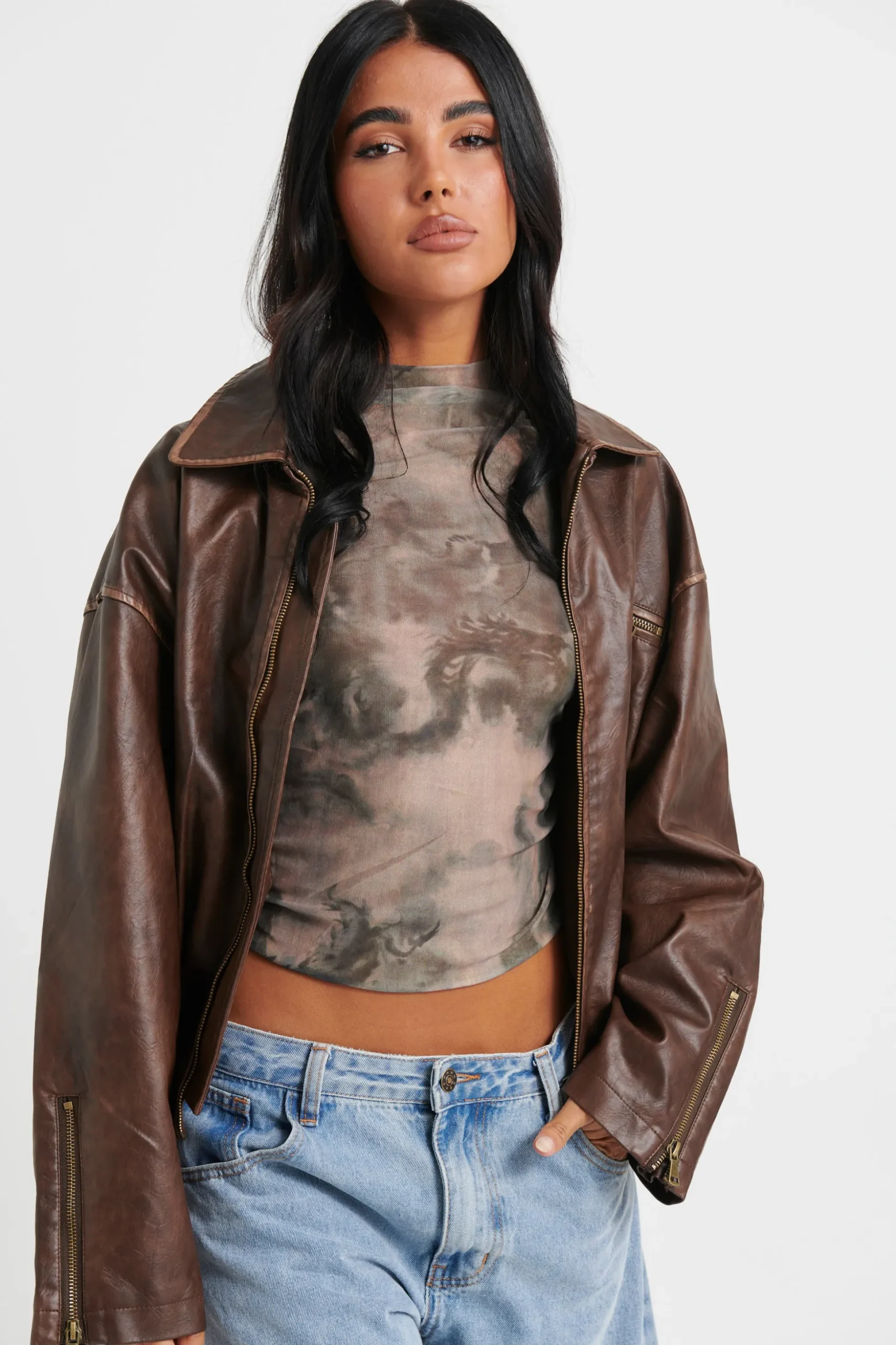 Trista Biker Jacket Brown